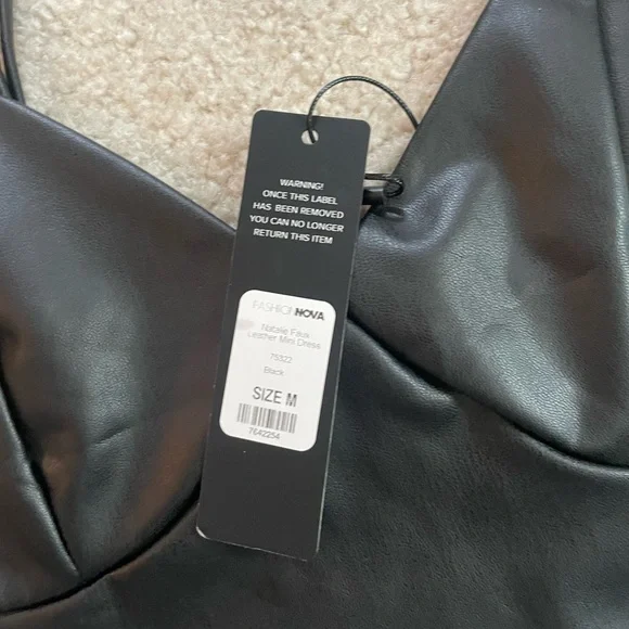 NWT Fashion Nova Natalie faux leather mini dress spaghetti straps bodycon dress - Picture 5 of 5